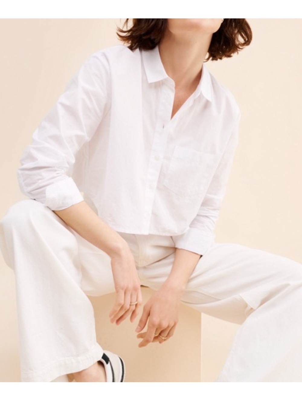 Madewell White Cropped Button-Down Shirt